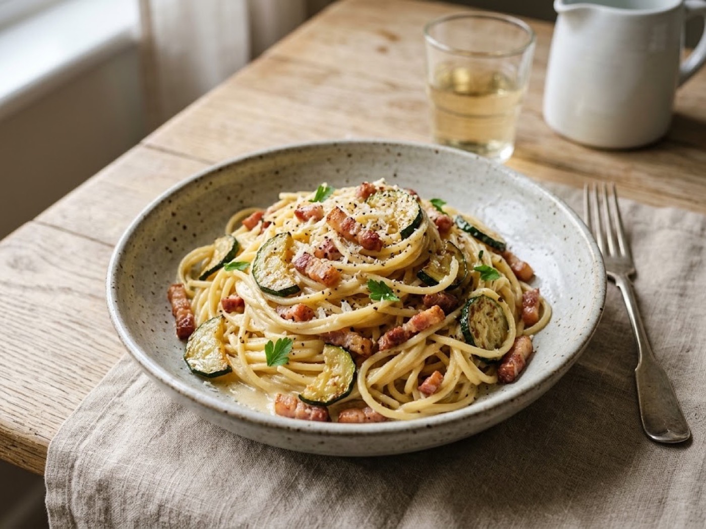 Pasta Zucchine e Pancetta