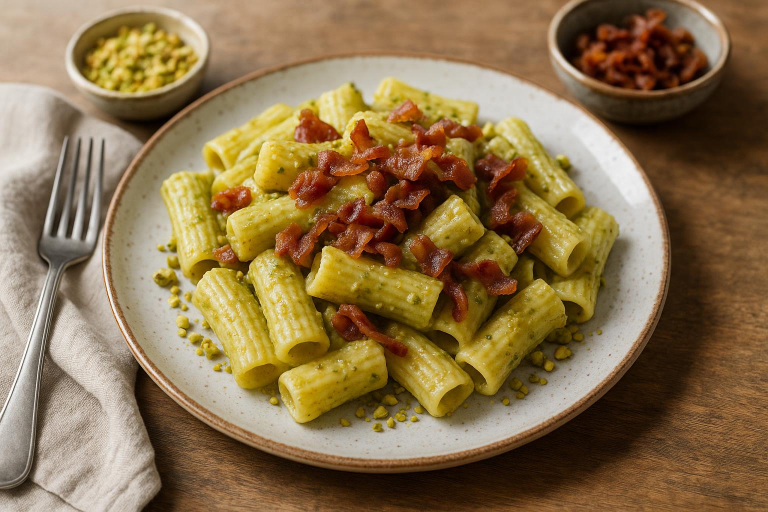 Pasta pesto di pistacchio e pancetta