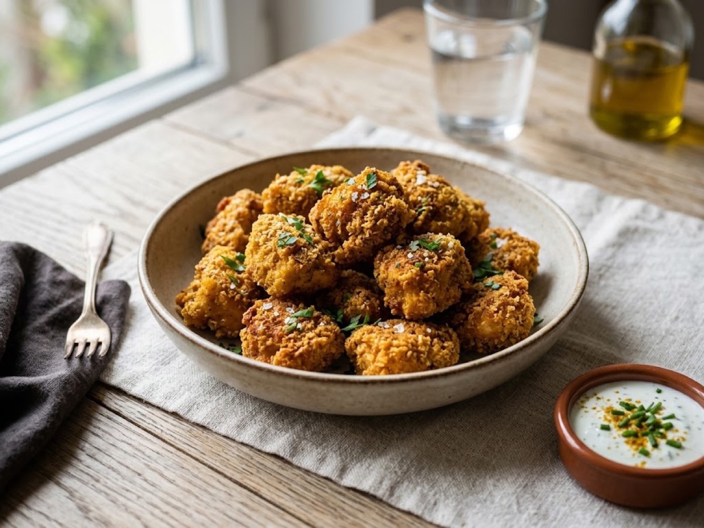 Bocconcini di pollo curry parmigiano e pangrattato