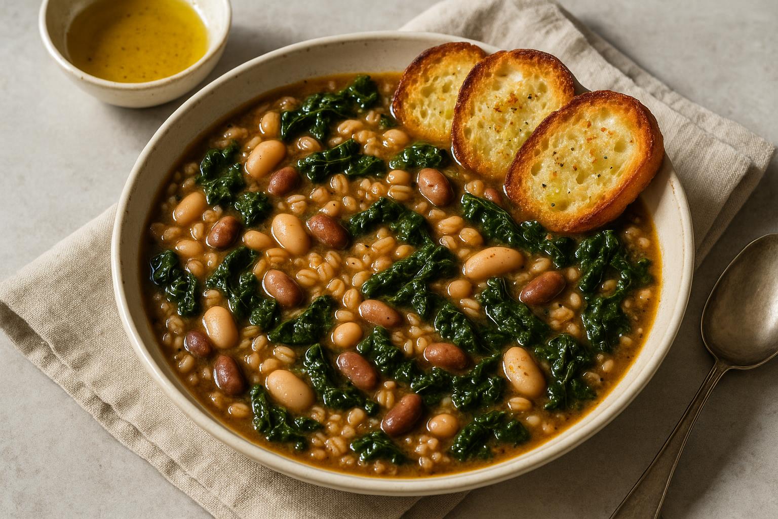 Zuppa Italiana con Cavolo Nero e Crostini all’Aglio