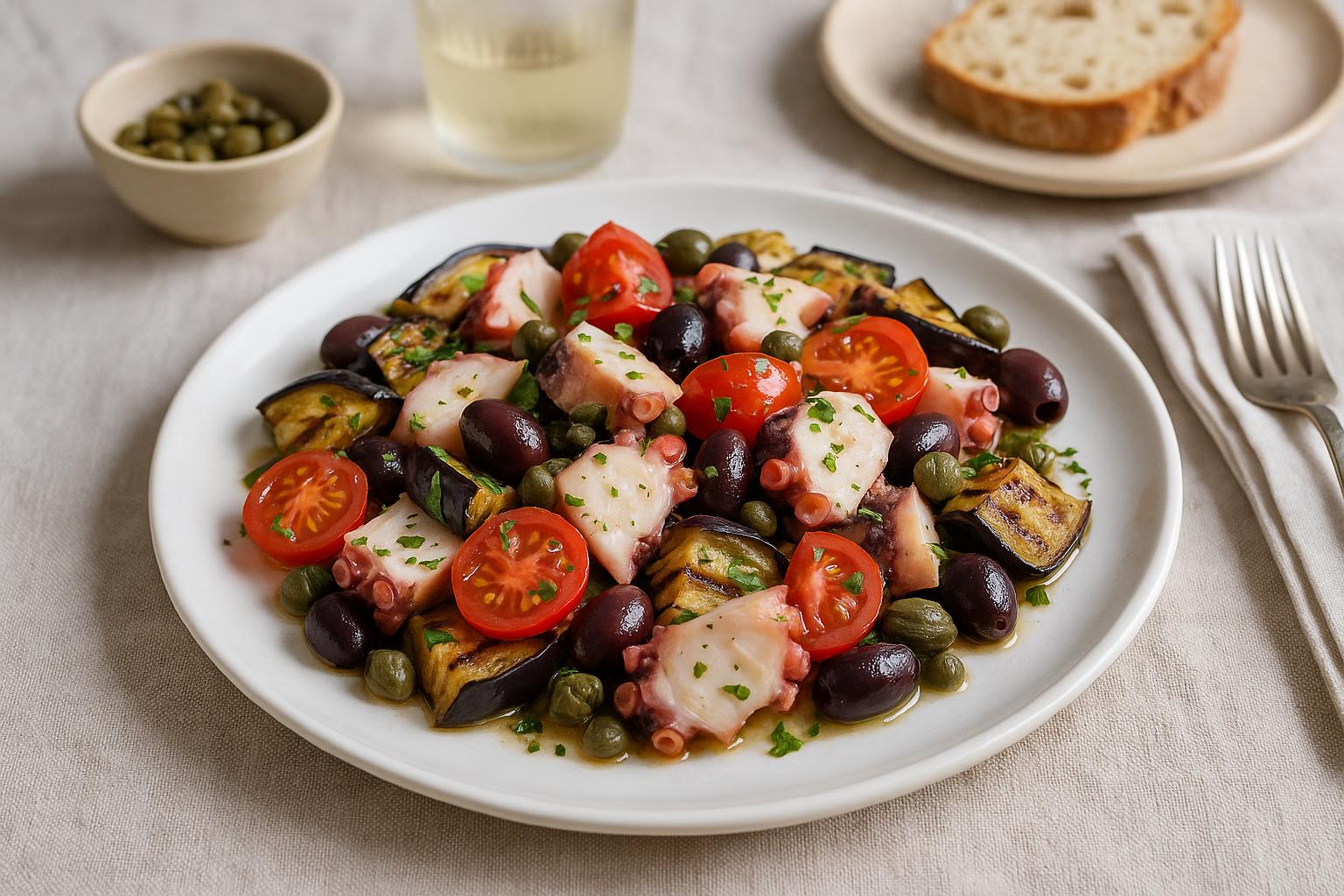Insalata di polpo freddo e melanzane