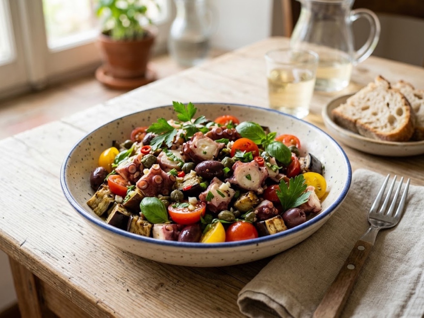 Insalata di polpo freddo e melanzane