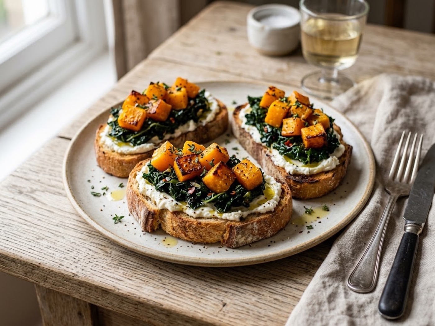 Bruschetta Zucca, Cavolo nero e Robiola