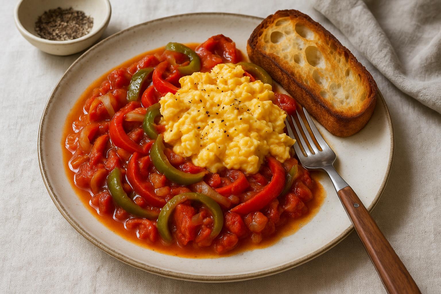 Piperade basca con uova strapazzate