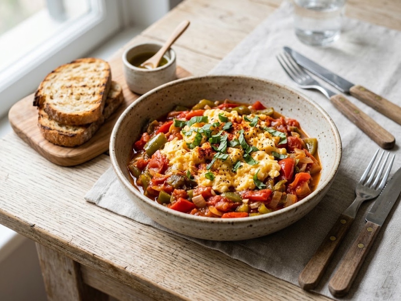 Piperade basca con uova strapazzate