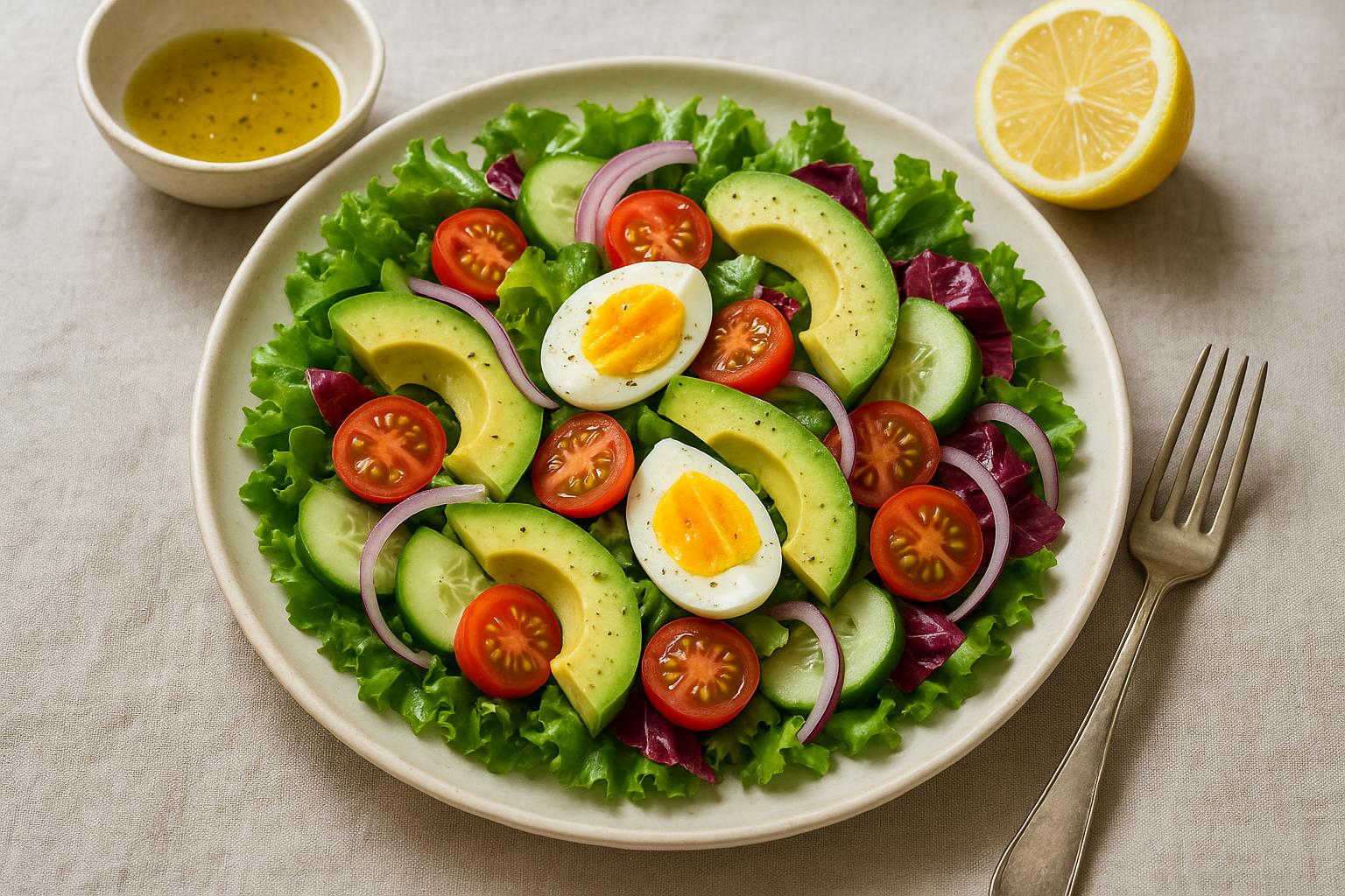 Insalata mista con avocado e uova sode