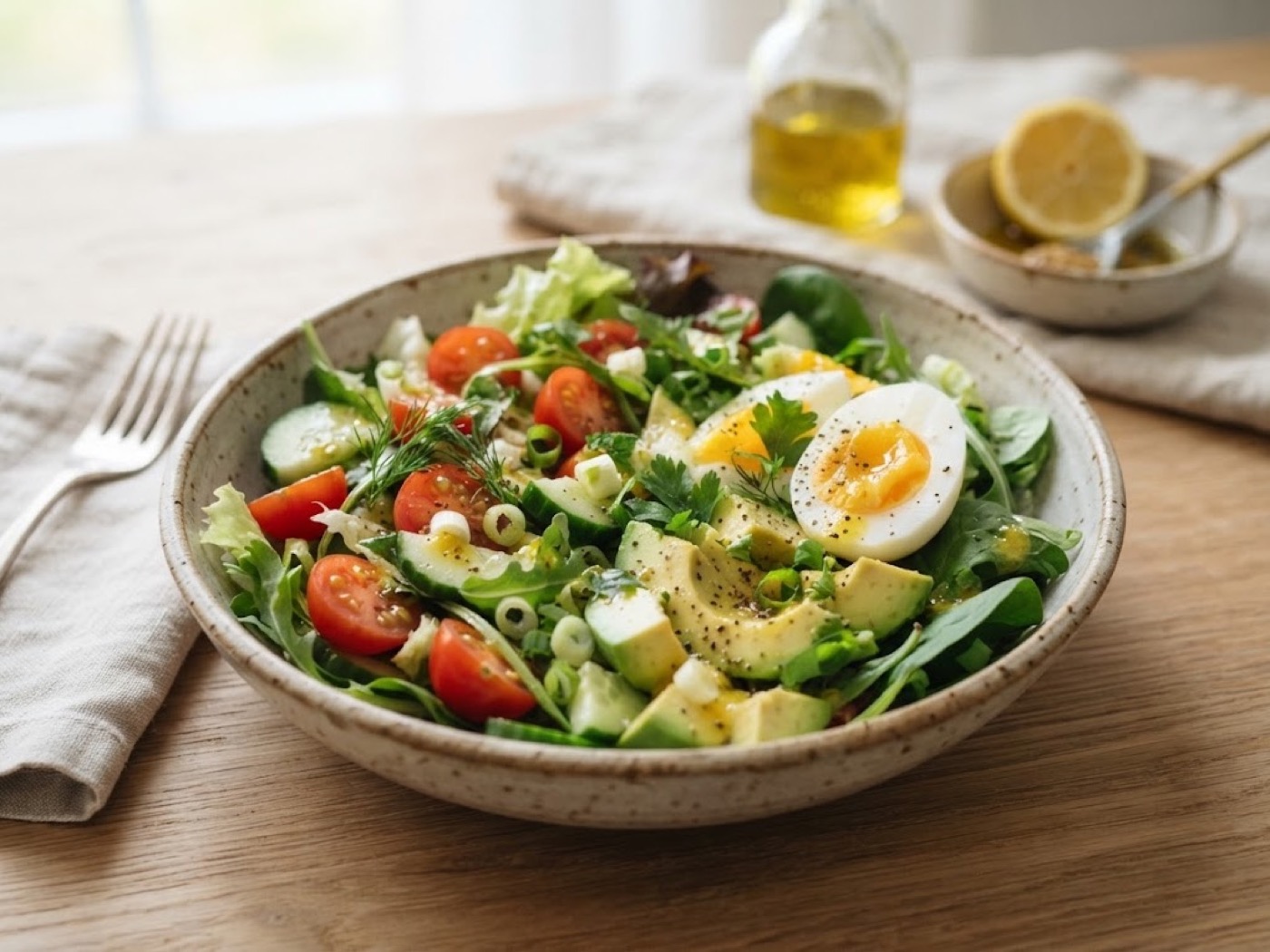 Insalata mista con avocado e uova sode