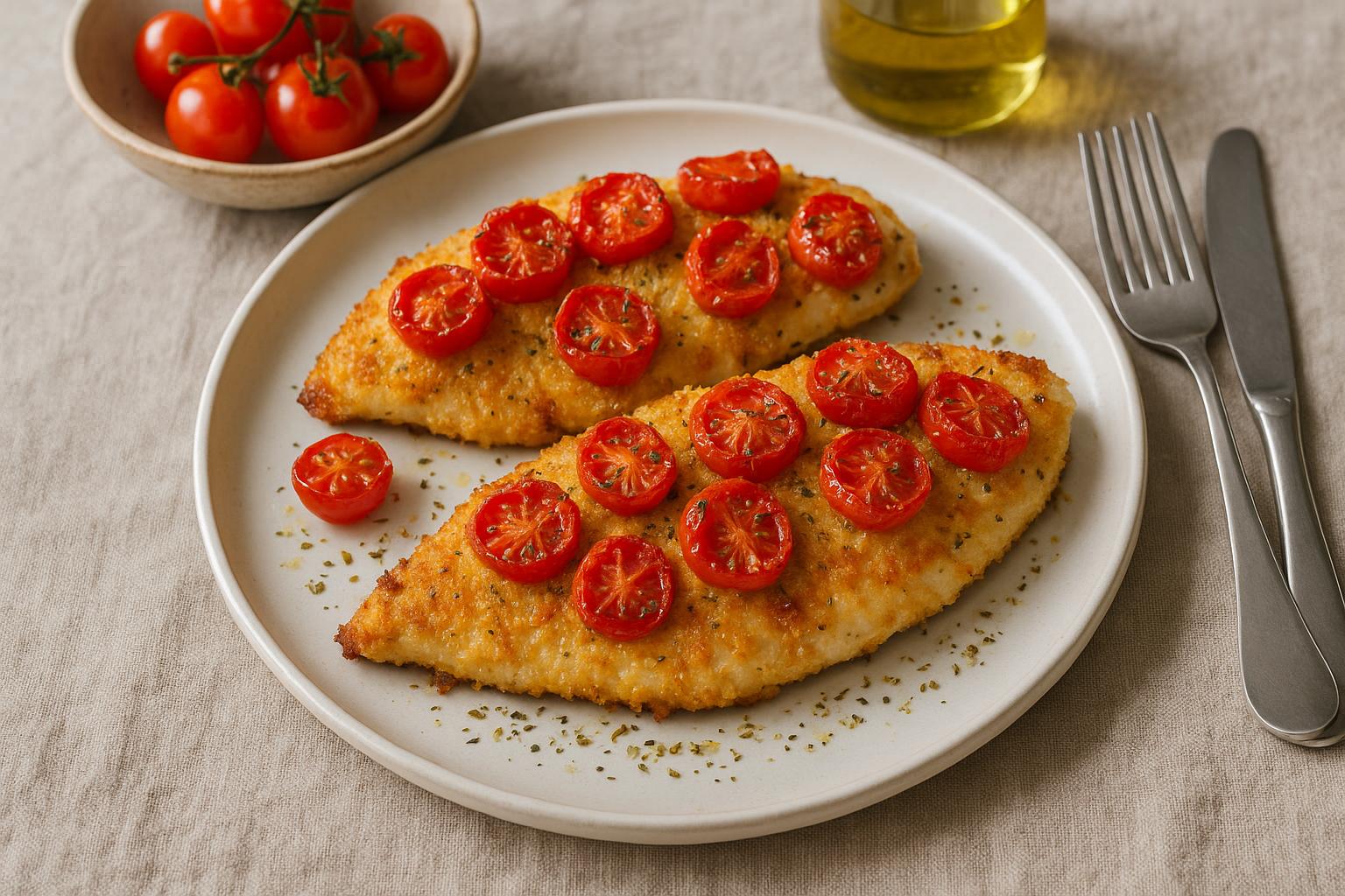 Petto di Pollo Gratinato al Forno con Parmigiano e Pomodorini