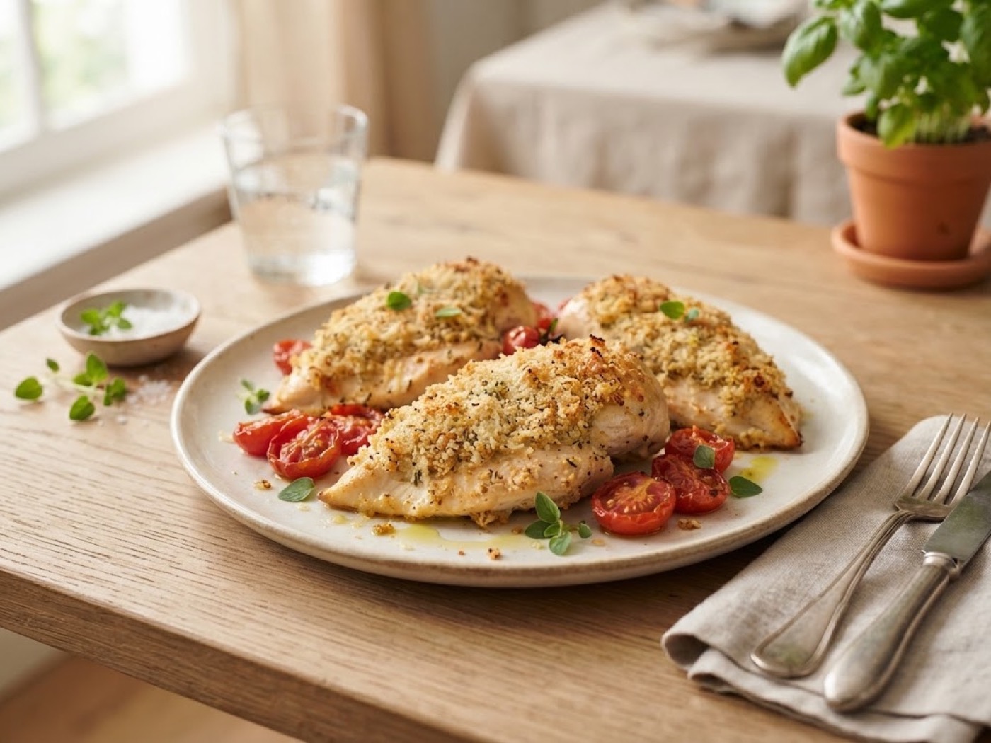 Petto di Pollo Gratinato al Forno con Parmigiano e Pomodorini