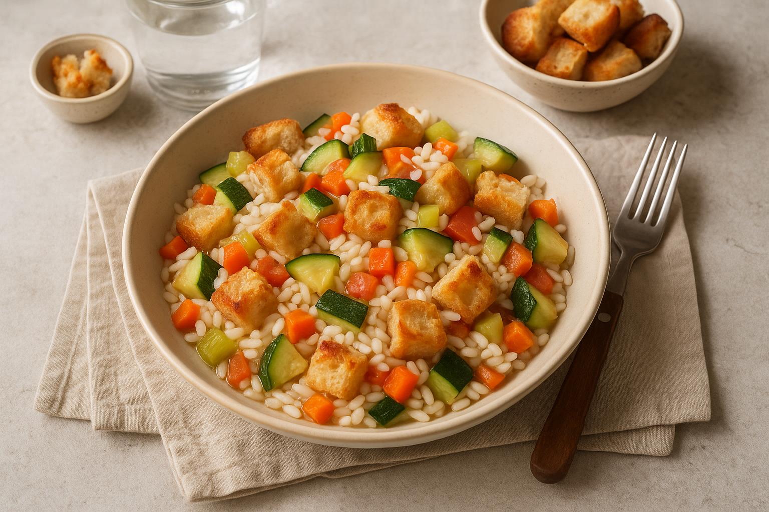Minestra fredda di pane e riso con verdure