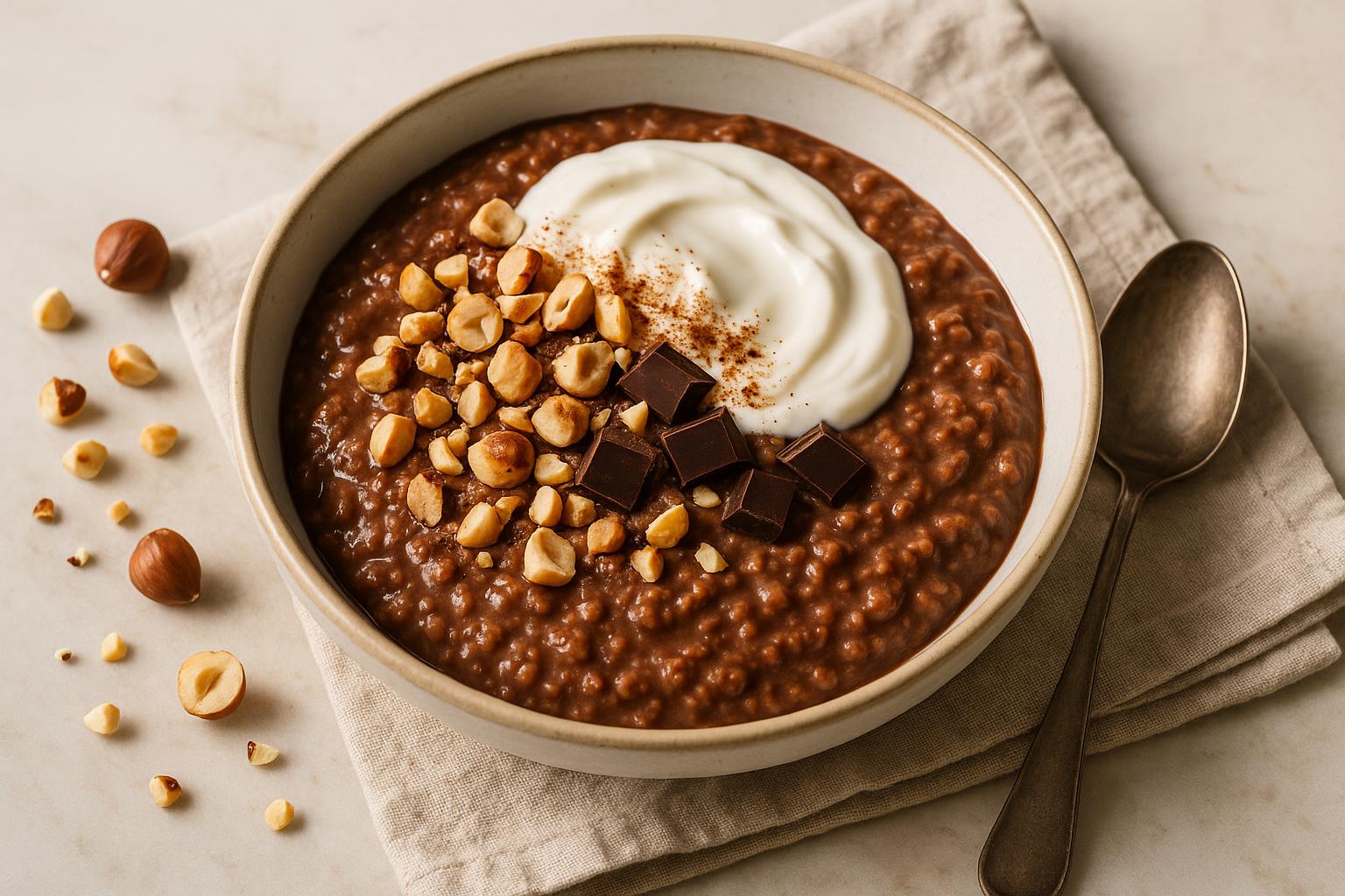 Porridge con cioccolato e nocciole