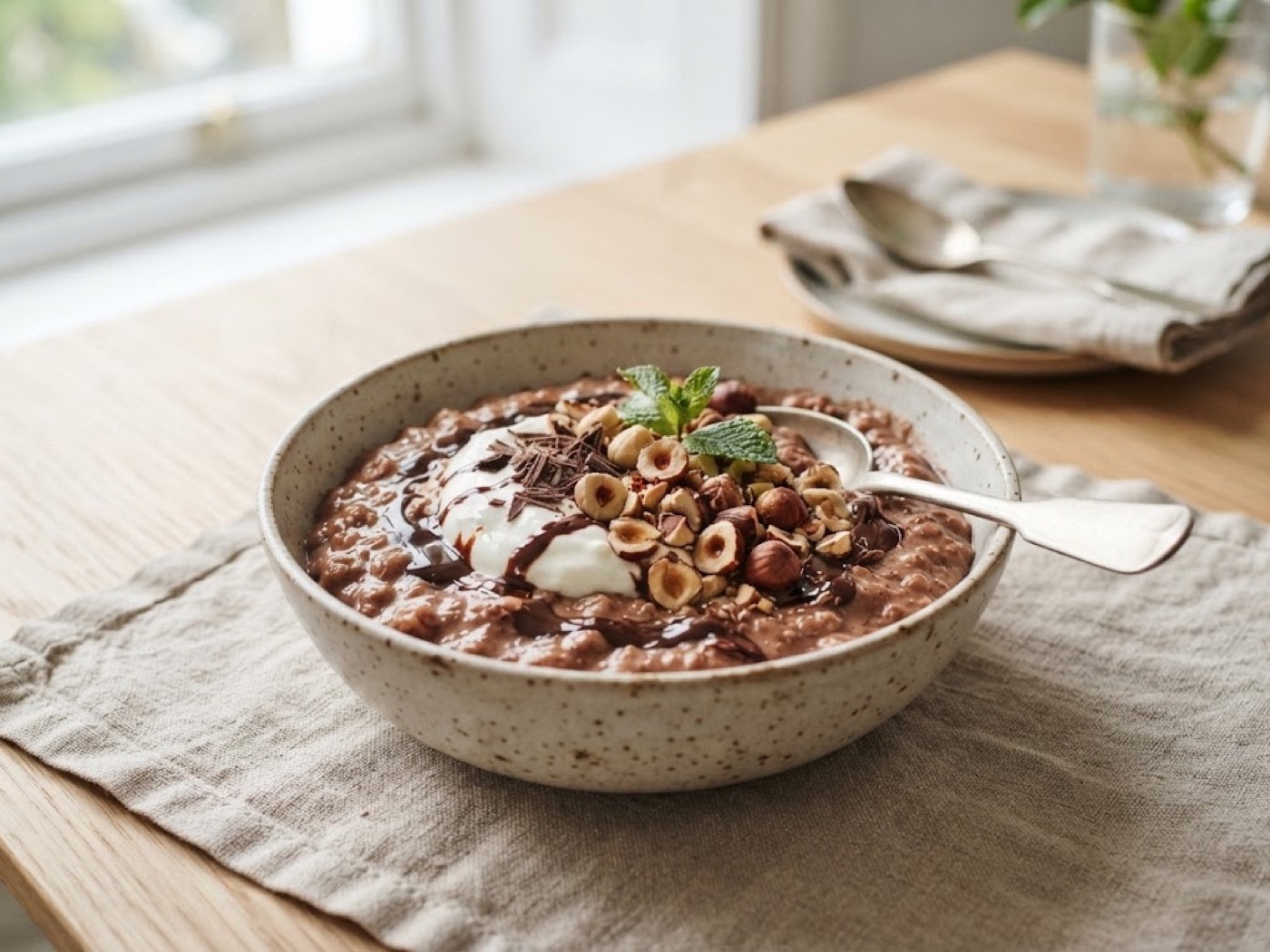 Porridge con cioccolato e nocciole