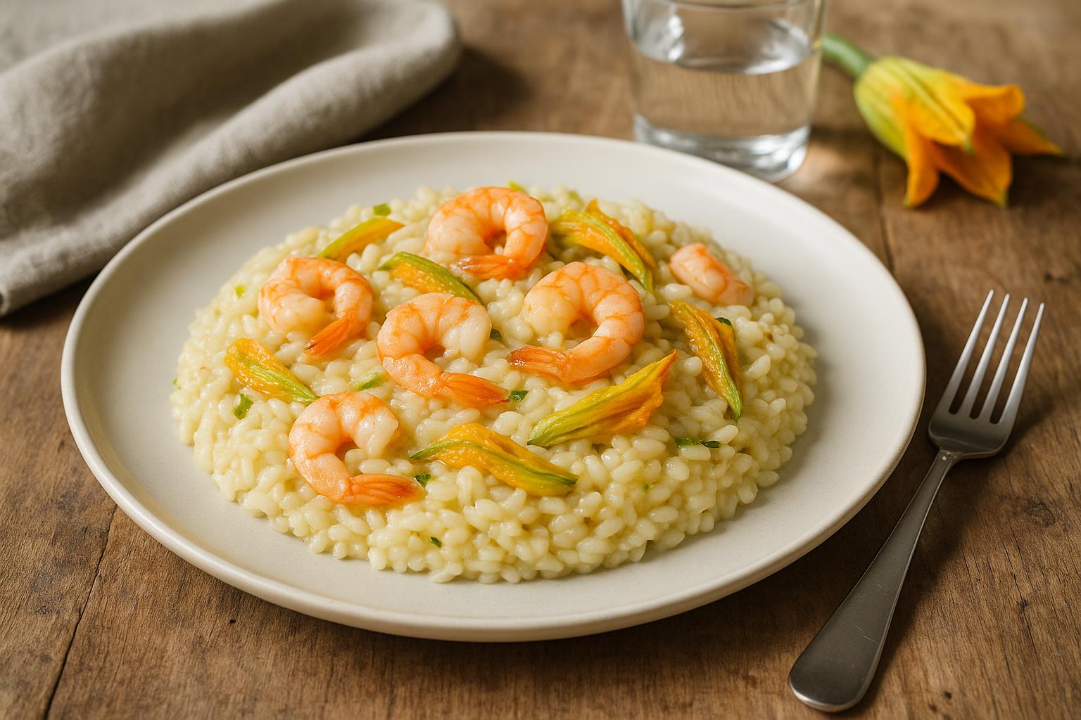 Risotto gamberetti e fiori di zucca
