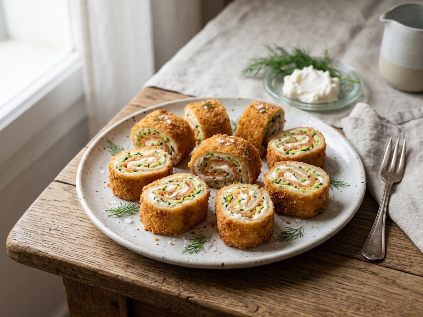 Rotolini di pane con salmone zucchine e stracchino