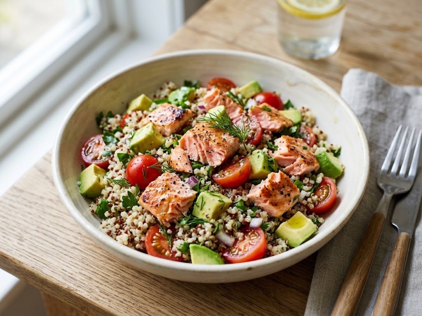 Quinoa Salmone Avocado Pomodorini