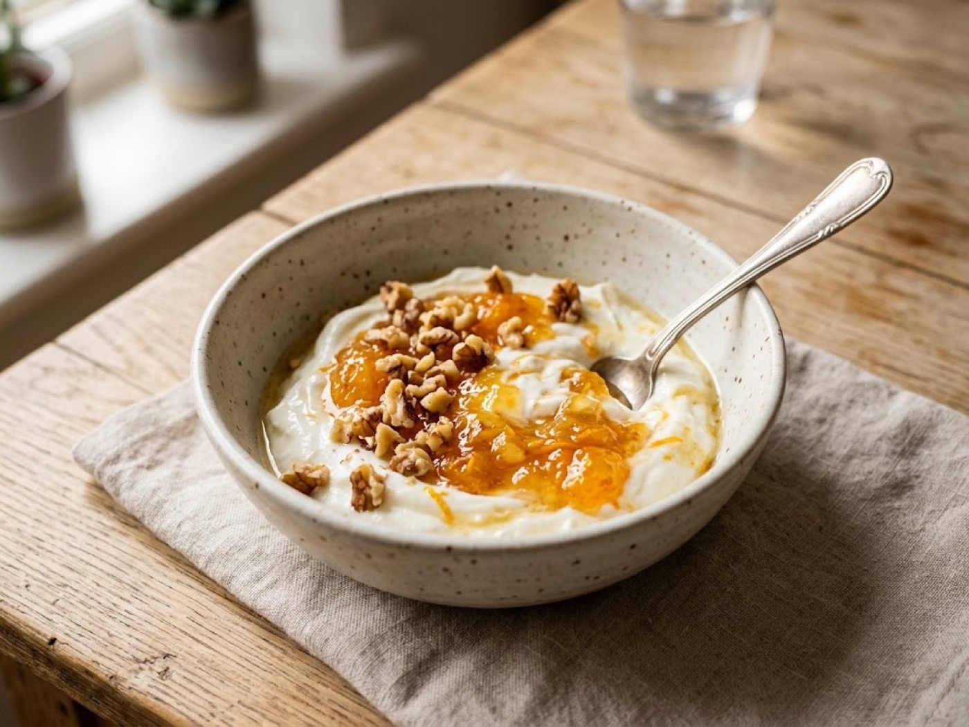 Yogurt con marmellata e noci