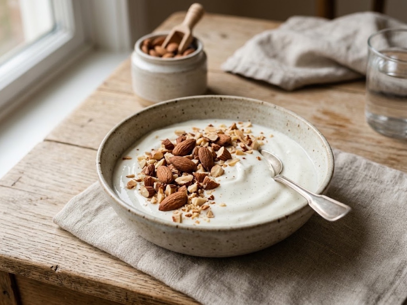 Yogurt alla vaniglia + manciata di mandorle
