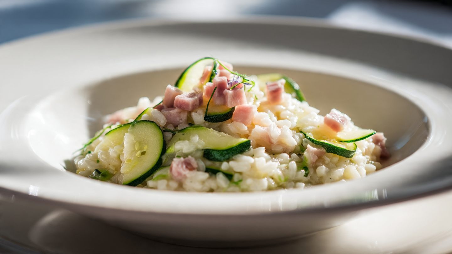Risotto light con zucchine e prosciutto
