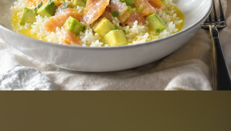 Insalata di riso, salmone e avocado