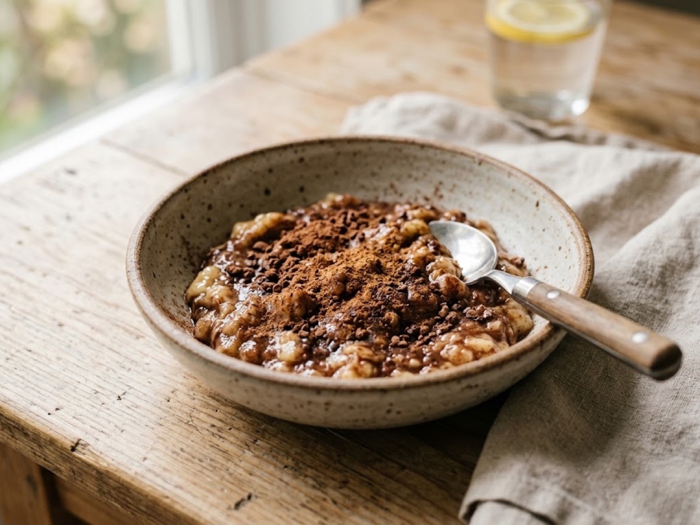 Banana schiacciata con cacao amaro e cannella