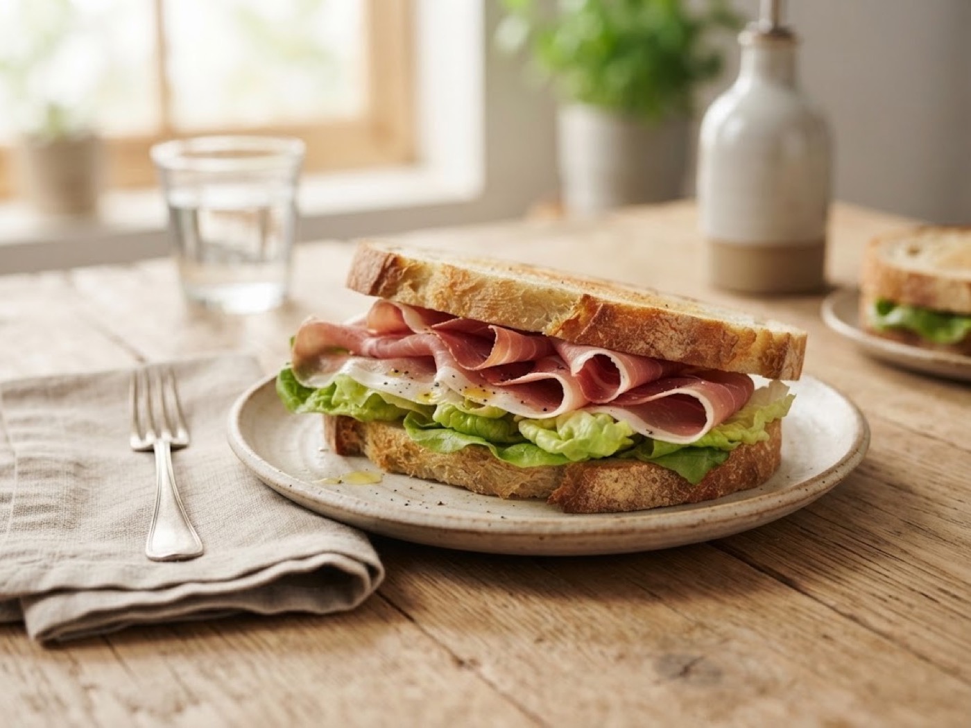 Panino con prosciutto crudo magro e lattuga