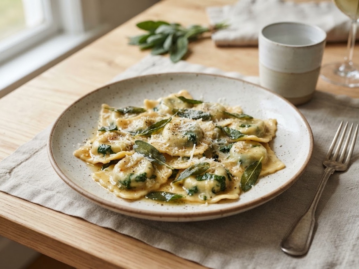 Ravioli ricotta e spinaci burro e salvia