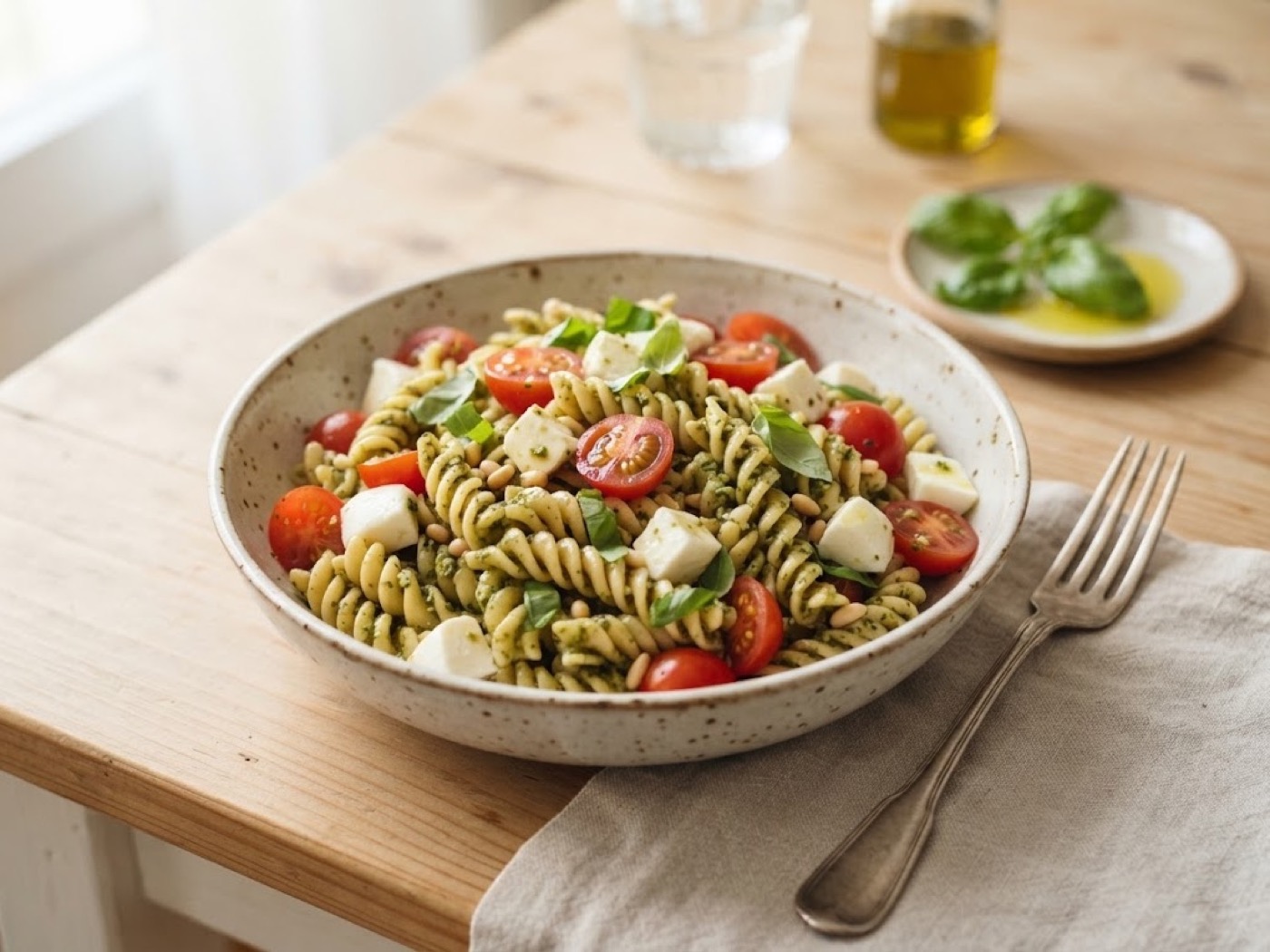 Pasta fredda pesto, pomodorini e mozzarella