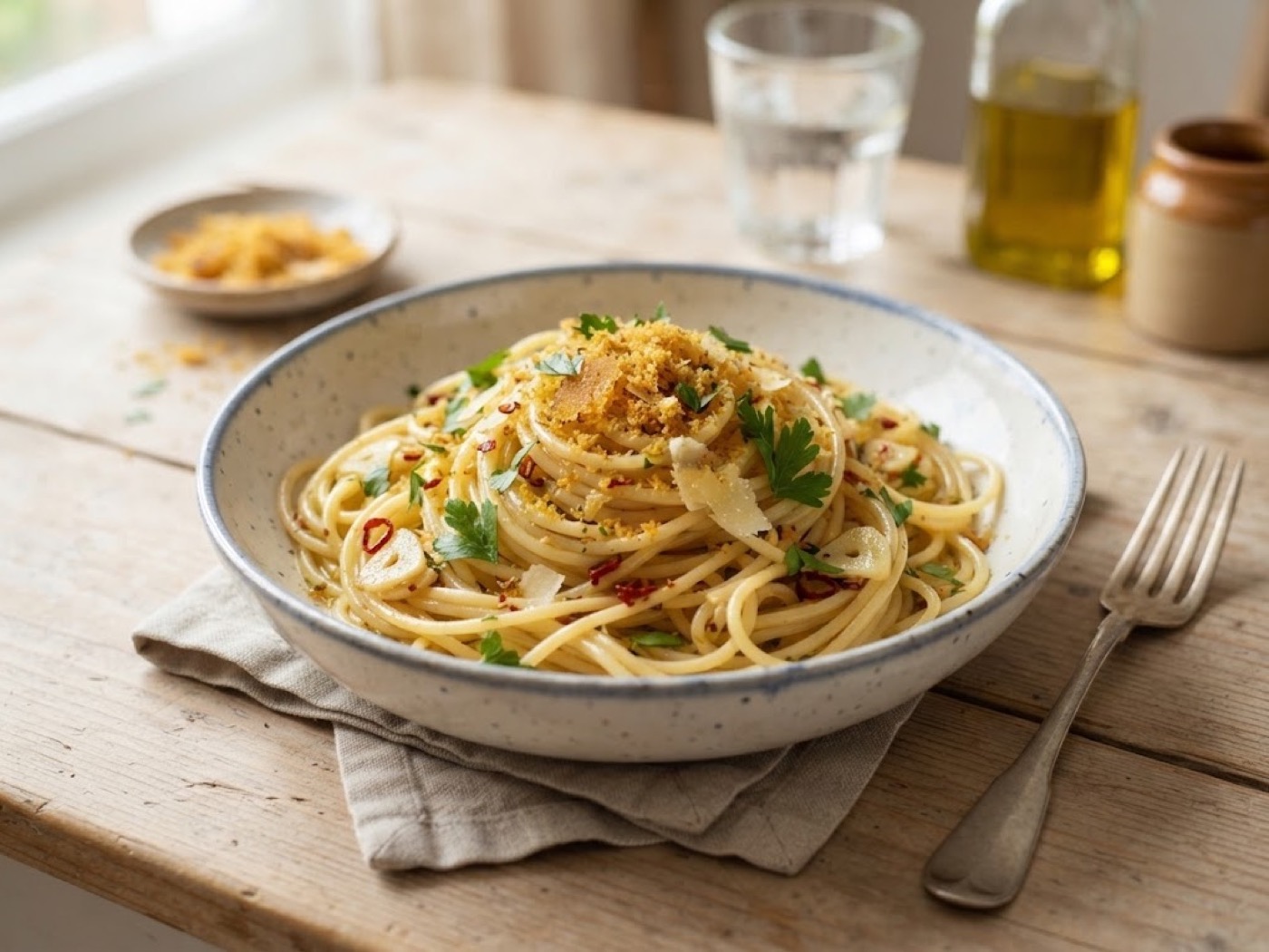 Spaghetti aglio, olio, peperoncino e bottarga