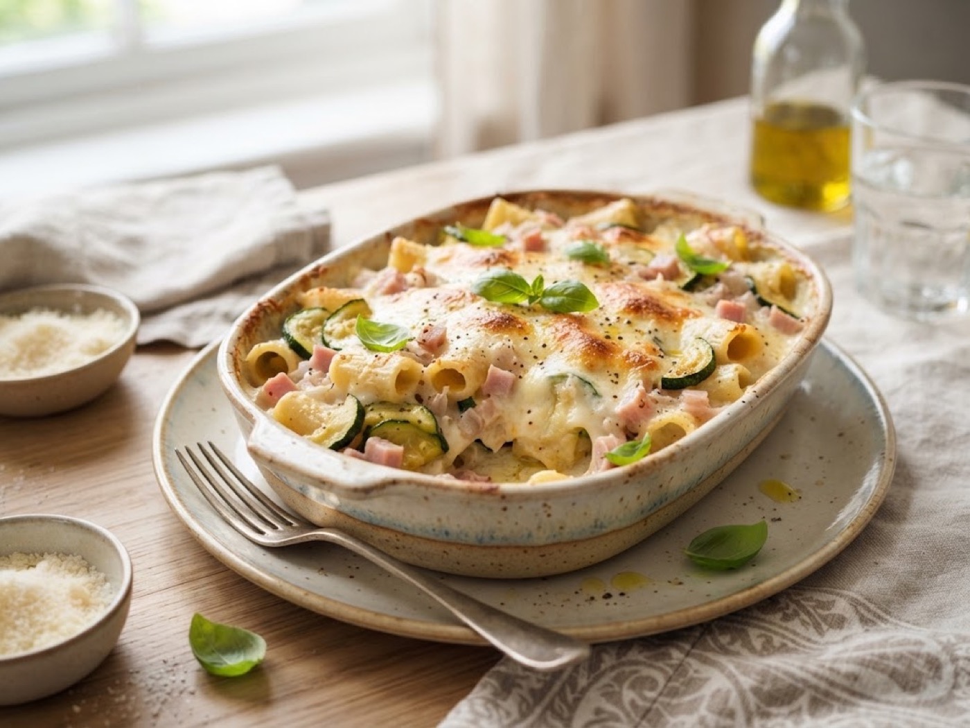 Pasta al forno zucchine e prosciutto