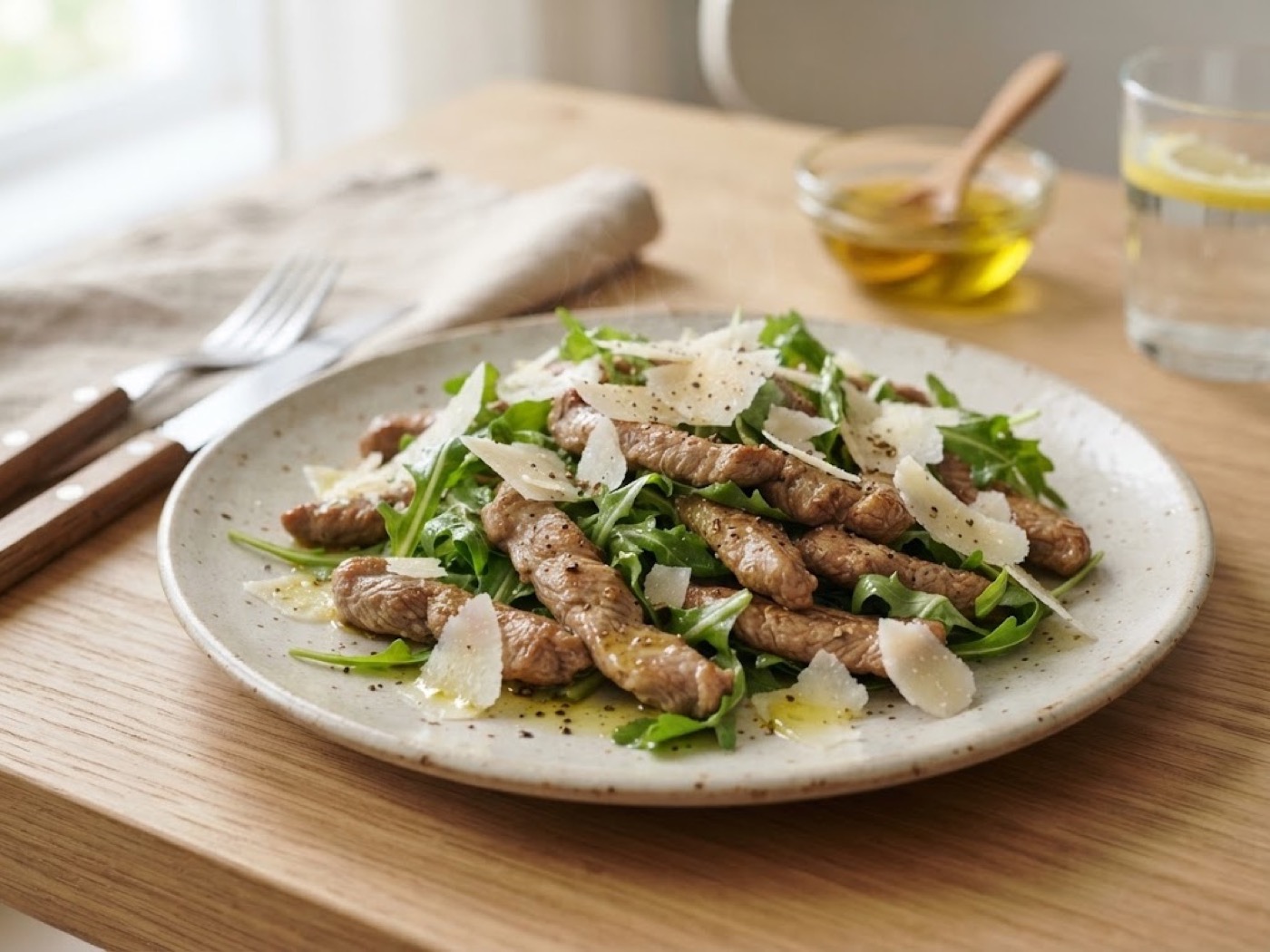 Straccetti di vitello con rucola e grana