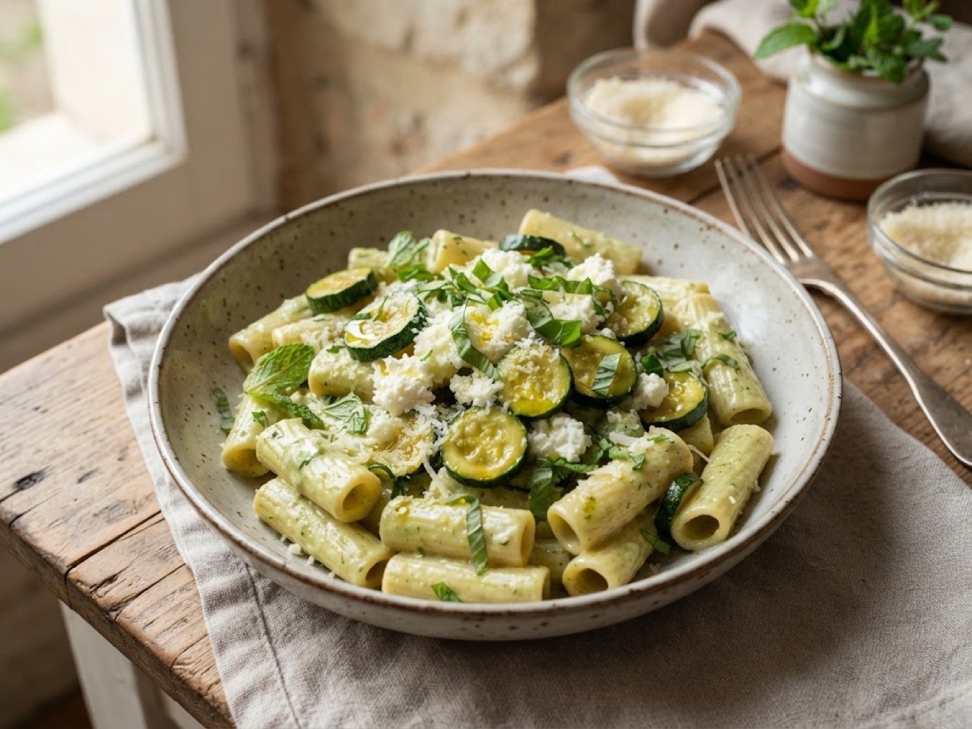 Pasta con crema di zucchine e ricotta