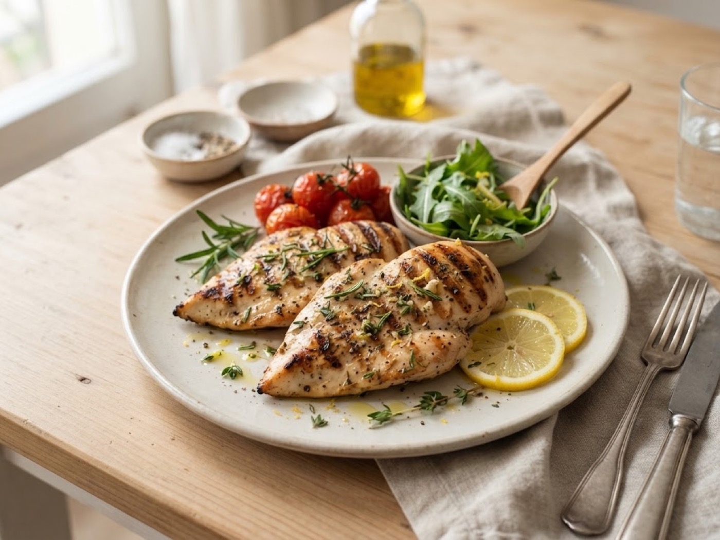 Pollo alla piastra con limone e erbe