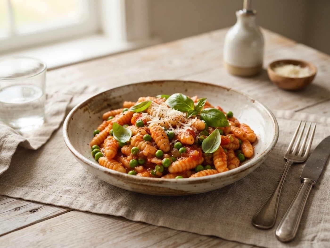Gnocchetti sardi con pomodoro e piselli
