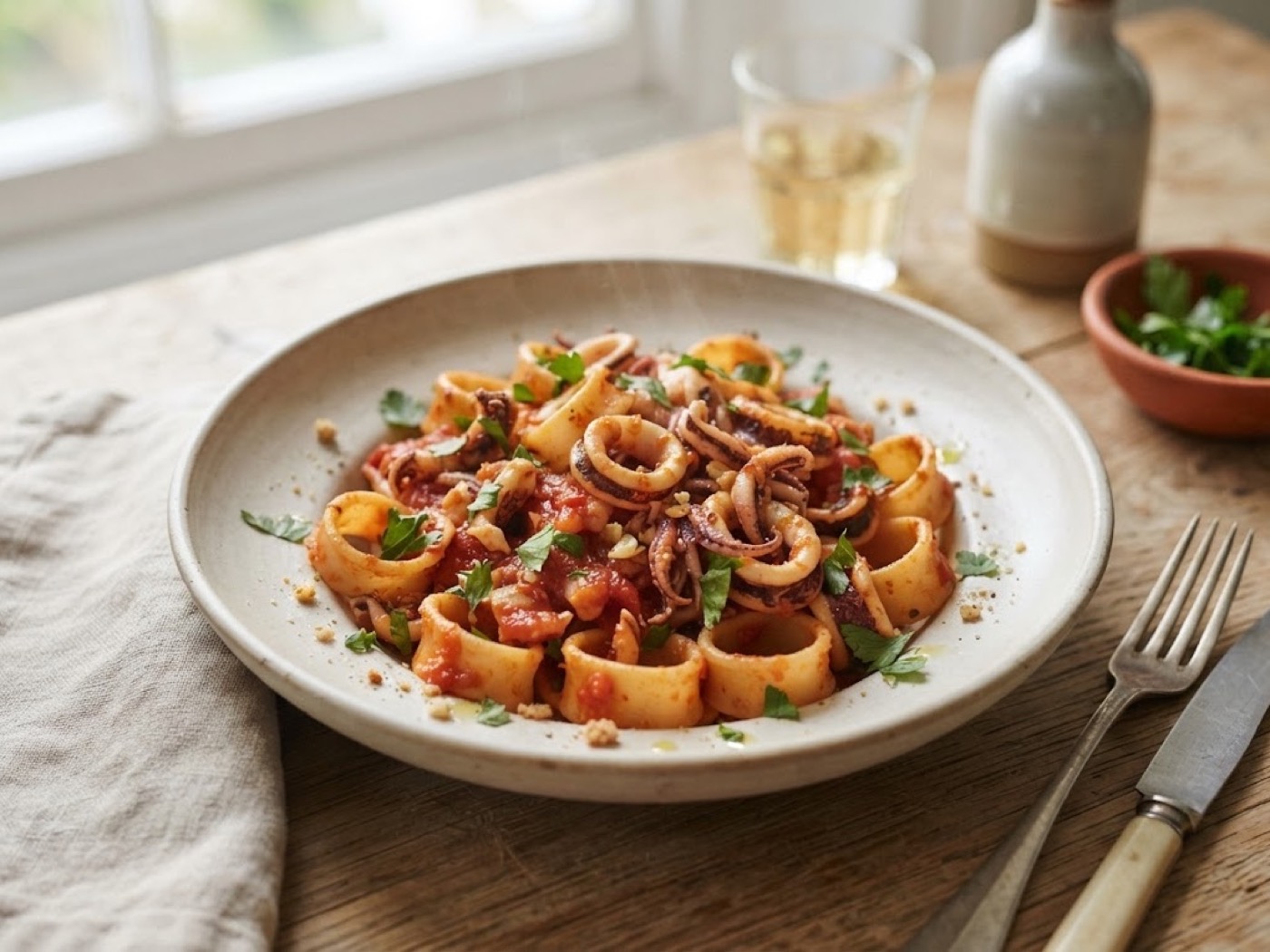 Calamarata con calamari