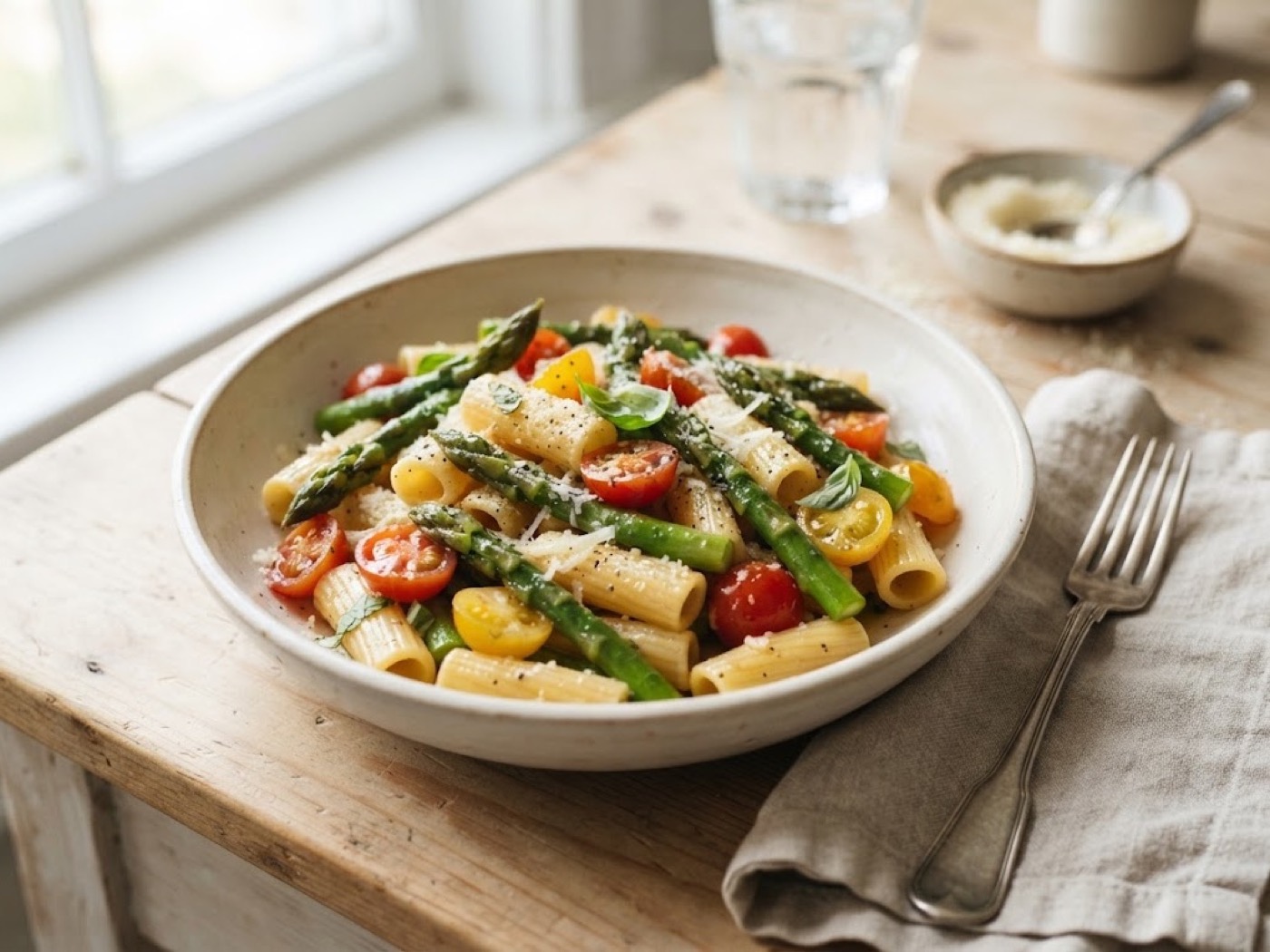 Pasta con asparagi e pomodorini